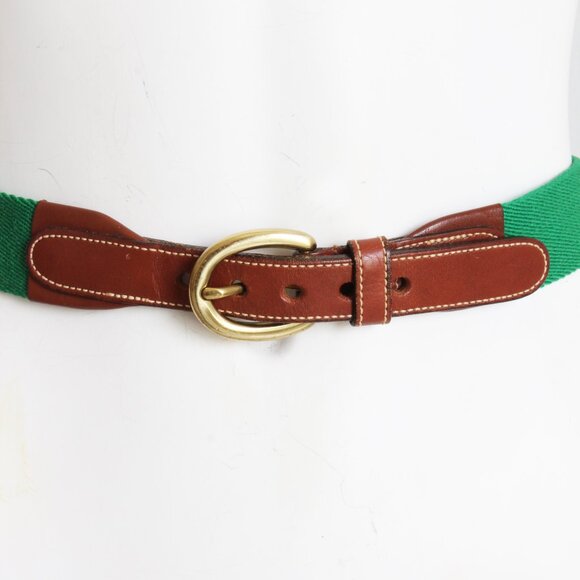Brooks Brothers Belt Green Canvas Tan Leather Style 6949 Size 38 Mens Vintage - Picture 3 of 7
